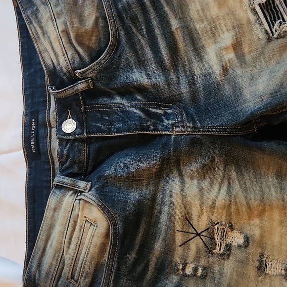 Embellish Distressed Blue Jeans for Men - Picture 4 of 8